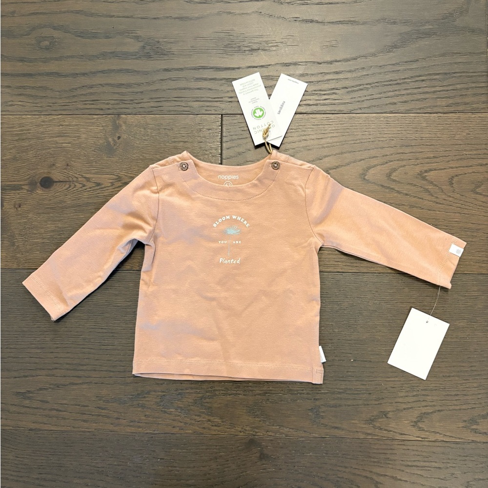Organic baby top “bloom where you’re planted” 2-4M